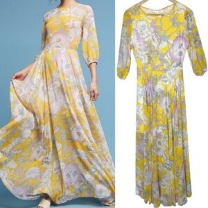 Yumi Kim Anthropologie Bora Bora Yellow Woodstock Maxi Dress size XS